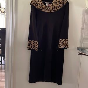 Perfect black sweater dress sz M with animal print. Great for the holidays!